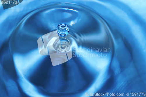 Image of The round transparent drop of water, falls downwards.