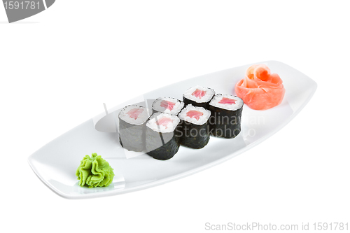 Image of Sushi (Tekki Maki Roll) on a white background