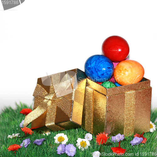 Image of Easter gift on a green meadow