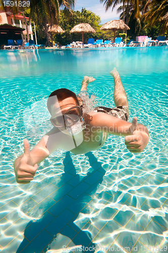 Image of teenager floats in pool