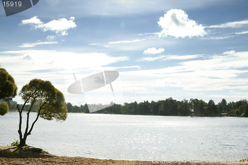 Image of Lake and sun.