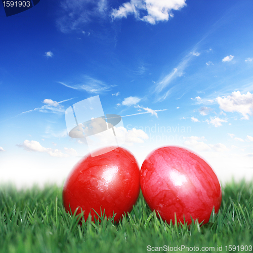 Image of Easter eggs under the blue sky