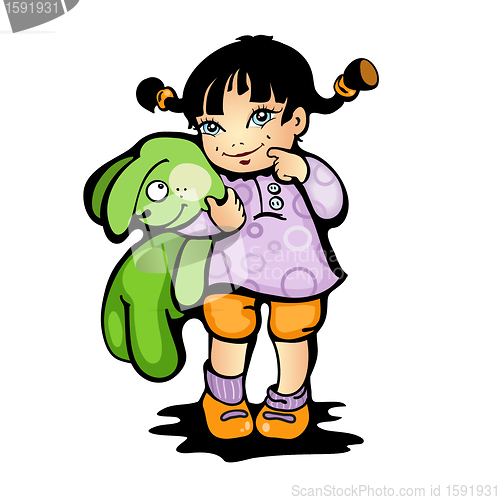 Image of Girl with green bunny