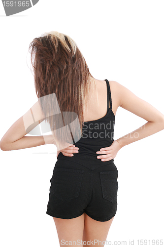 Image of Closeup of young woman suffering from back pain 