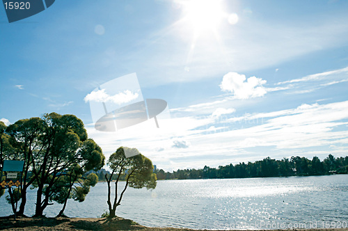 Image of Lake and sun.