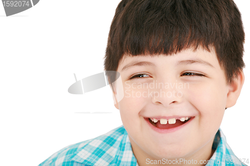 Image of Closeup portrait of cute little boy laughing 