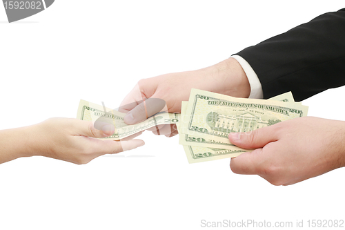 Image of Hands giving money isolated on white background 