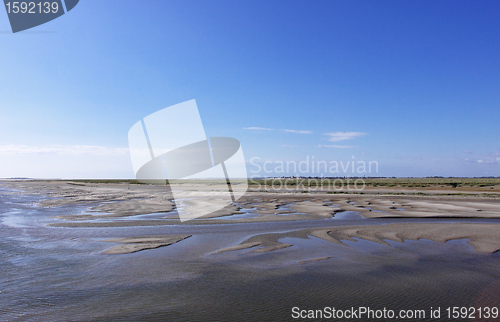 Image of seascape and beach at low tide on the coast of opal in France