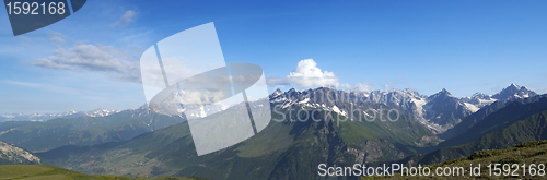Image of Panorama Caucasus Mountains in summer. Georgia, Svaneti