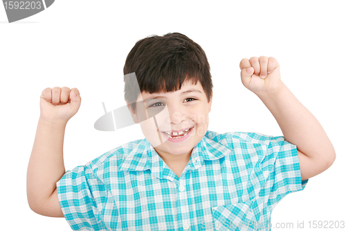 Image of over happy boy, isolated on white