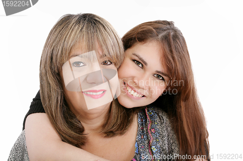 Image of Photo of attractive woman and her young daughter looking at came