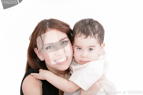 Image of picture of happy mother with adorable son (focus on woman)