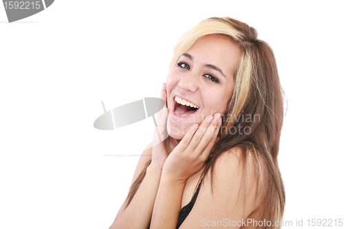 Image of Smiling woman isolated on white background 