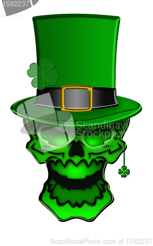 Image of St Patricks Day Green Skull with Shamrock Leaf Earrings