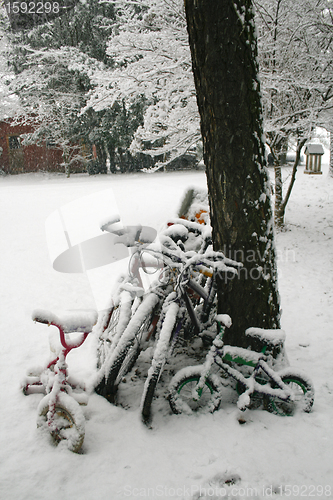 Image of Bicycles in the snow