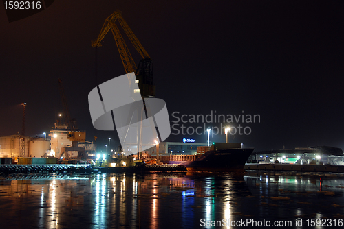 Image of Larvik harbour at night