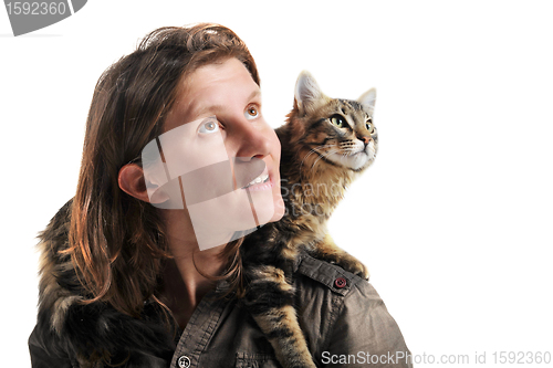 Image of norwegian cat and woman