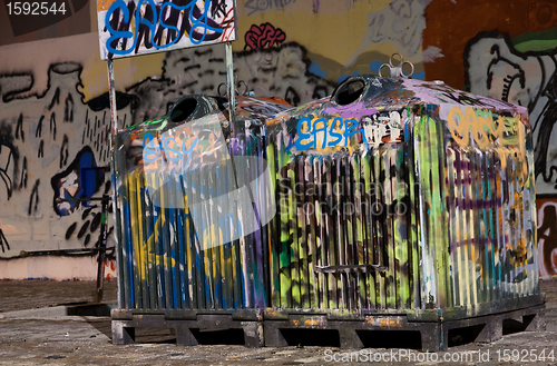 Image of Tagged trash cans
