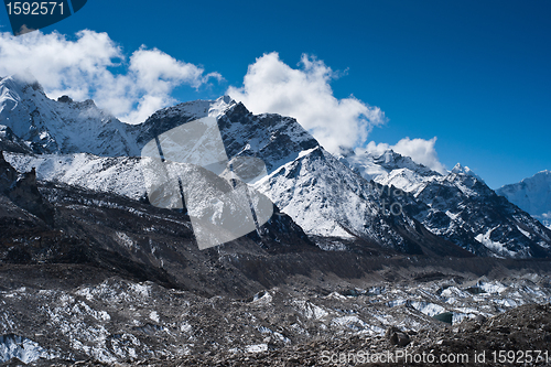 Image of glacier and peaks not far Gorak shep and Everest base camp