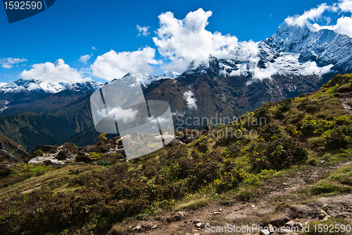 Image of Ama Dablam and Thamserku peaks: Himalaya landscape