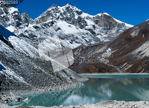 Image of Sacred Lake and mountain peaks near Gokyo in Himalayas