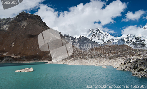 Image of Sacred Lake and peaks not far from Gokyo in Himalayas