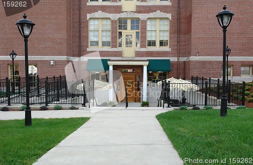 Image of Entry to old school converted to apartment building
