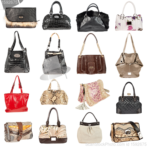 Image of Female leather handbags on a white background