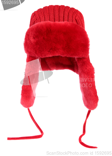 Image of Red fur cap on a white background