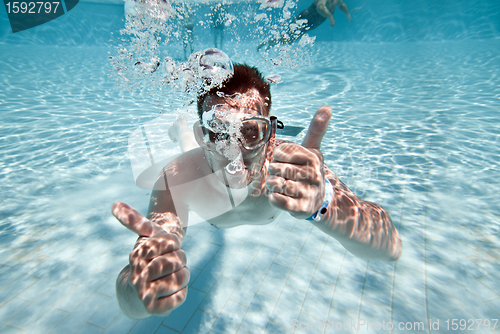 Image of man floats in pool