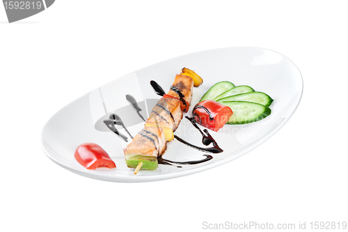 Image of roast fish on the white