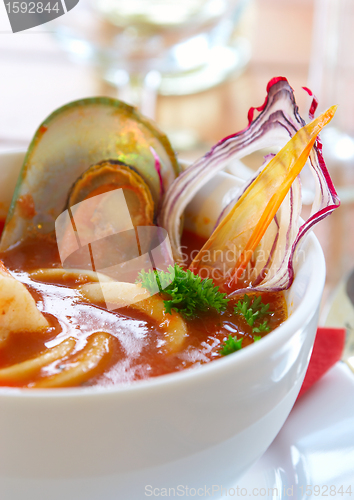 Image of Tasty soup on a table at restaurant