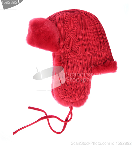 Image of Red fur cap on a white background