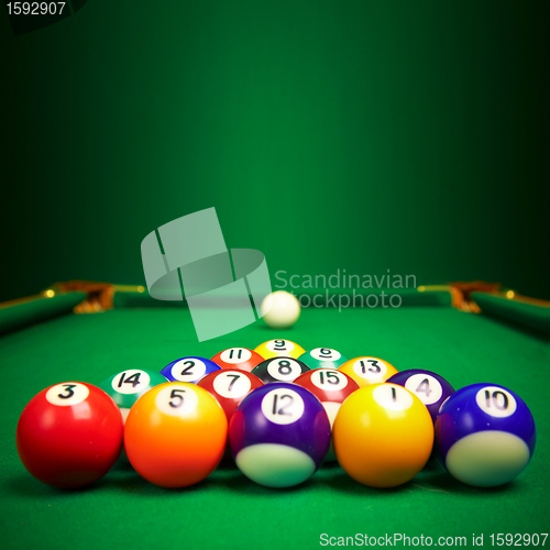 Image of billiard balls  with copy space