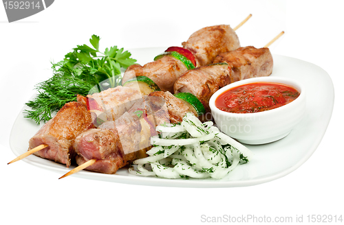 Image of Tasty grilled meat, shish kebab