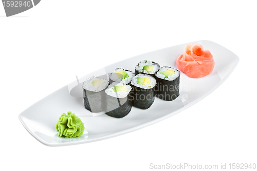 Image of Sushi (Maguro maki roll shiroy) on a white background