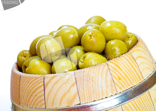 Image of olive in small barrel