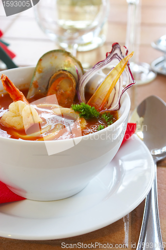 Image of Tasty soup on a table at restaurant