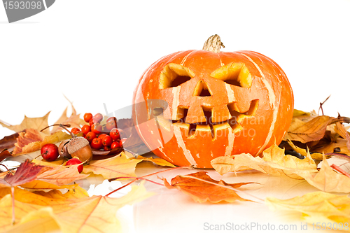Image of halloween, old jack-o-lantern on white