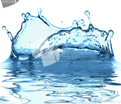 Image of Sparks of blue water on a white background 