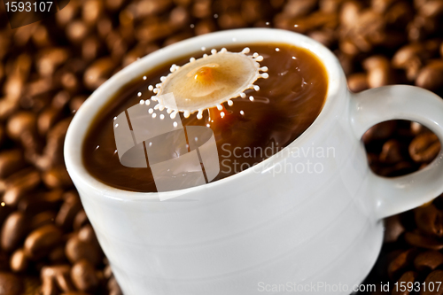 Image of Milk drop falling of coffee