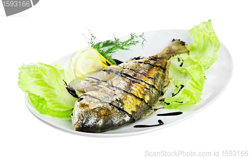 Image of roast fish on the white
