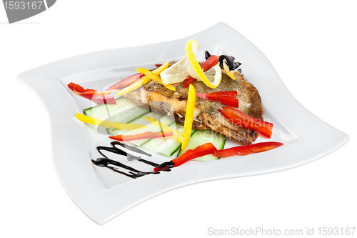 Image of roast fish on the white