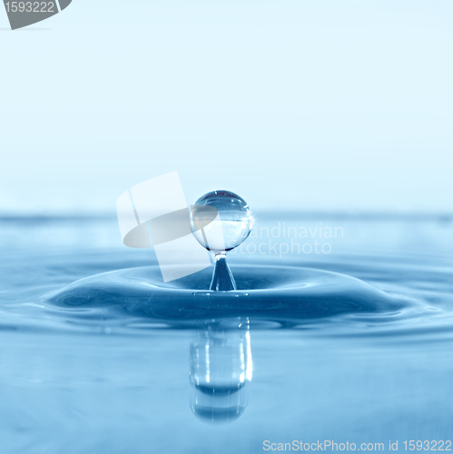 Image of Falling drop of blue water