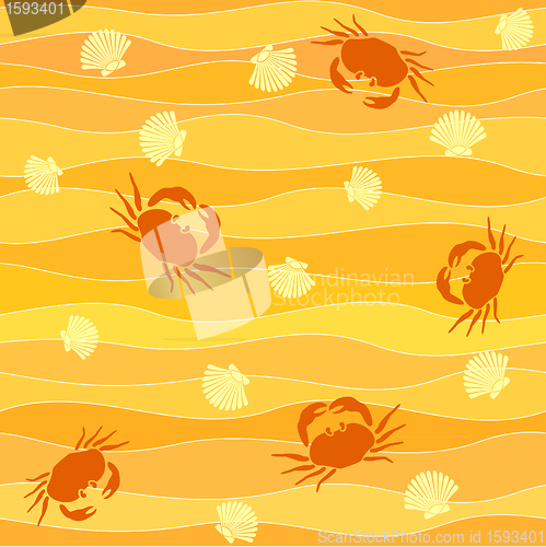 Image of crabs and shellson the beach seamless
