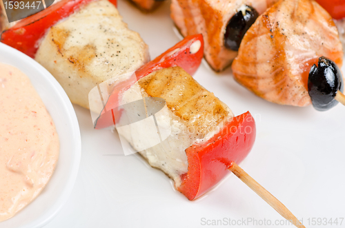 Image of grilled salmon and shrimps