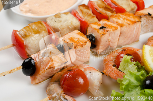 Image of grilled salmon and shrimps