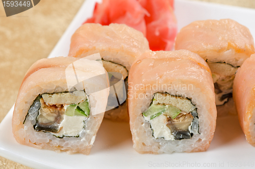 Image of shrimp and eel sushi roll