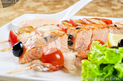 Image of grilled salmon and shrimps