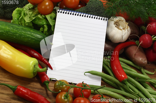 Image of shopping list with fresh vegetables